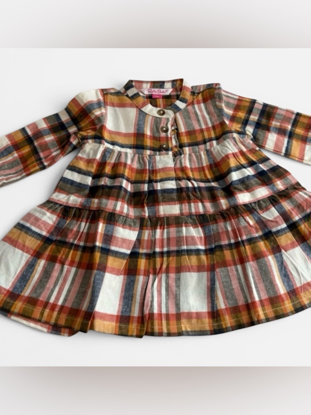 NWT - Rufflebutts Hudson Plaid Ruffle Henley Tiered Dress